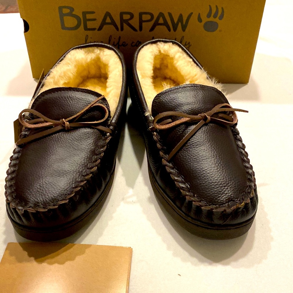 BEARPAW Mens Mach  Leather Slippers Brown 11W